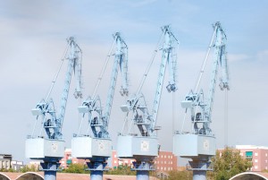 Crane formation at the harbor