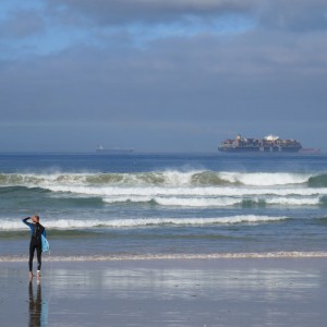 Checking the beach at São Torpes
